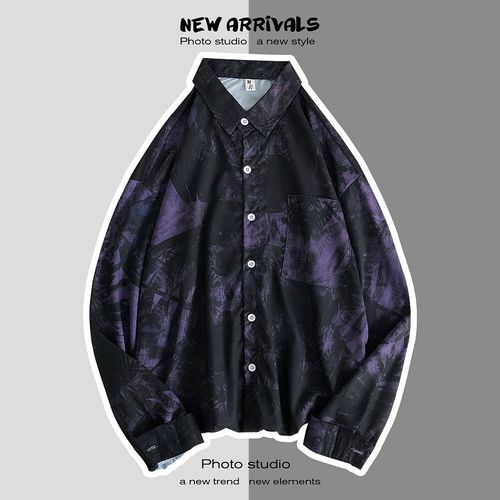 Pure??? Version Coréenne De La Chemise A La Mode Garçons Ruffian Beau Ins Marée Marque Lâche Chemise A Fleurs A Manches Longues Vetements De Printemps Décontractés