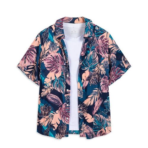 Hawaien Marée Marque Ins A Manches Courtes Fleur Chemise Creme Solaire Blouse Hommes Été Tendance Ample Plage Veste Vacances A La Mer