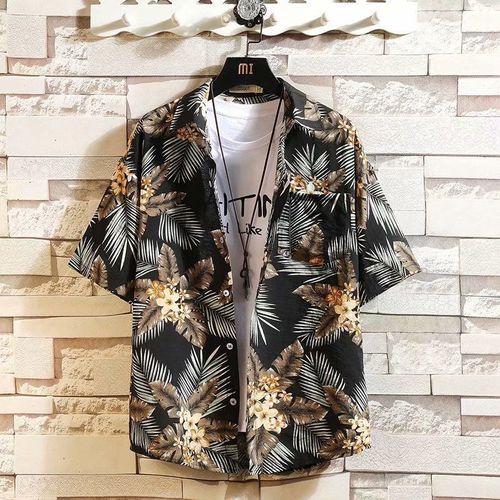 Hawaien Marée Marque Ins A Manches Courtes Fleur Chemise Creme Solaire Blouse Hommes Été Tendance Ample Plage Veste Vacances A La Mer