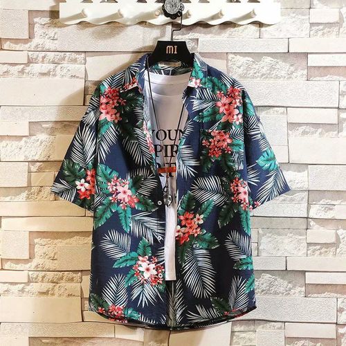 Hawaien Marée Marque Ins A Manches Courtes Fleur Chemise Creme Solaire Blouse Hommes Été Tendance Ample Plage Veste Vacances A La Mer
