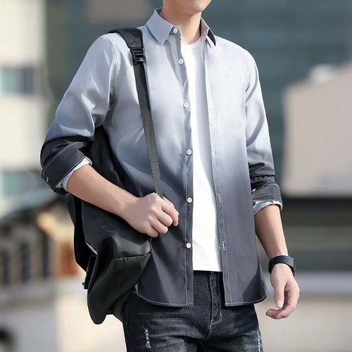 Printemps Et Automne Marque A La Mode Chemise A Manches Longues Hommes Style Coréen Ample A La Mode Style Jeunesse All-Match Belle Chemise