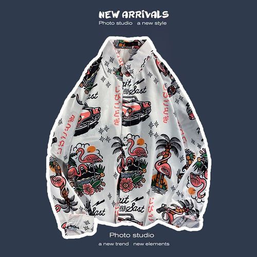 Printemps Et Automne Rétro Hauts A Manches Longues Chemises Pour Hommes Lâches Paresseux Manteaux De Couple Japonais A La Mode Marque A La Mode Chemises A Fleurs Polyvalentes