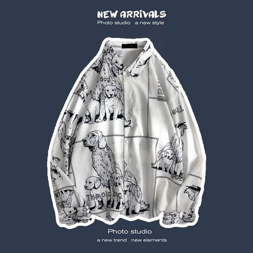Printemps Et Automne Rétro Hauts A Manches Longues Chemises Pour Hommes Lâches Paresseux Manteaux De Couple Japonais A La Mode Marque A La Mode Chemises A Fleurs Polyvalentes