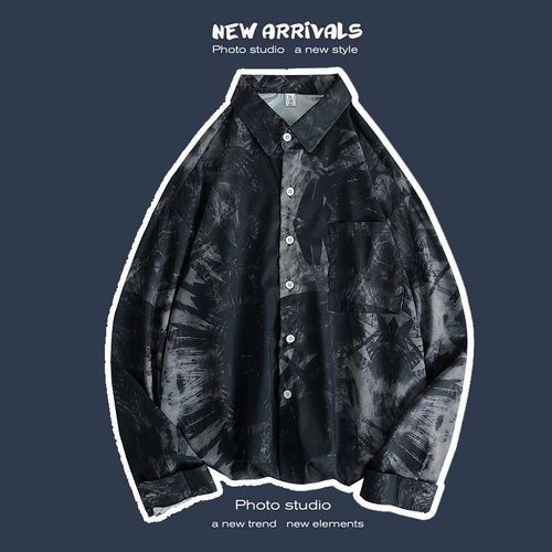Printemps Et Automne Rétro Hauts A Manches Longues Chemises Pour Hommes Lâches Paresseux Manteaux De Couple Japonais A La Mode Marque A La Mode Chemises A Fleurs Polyvalentes