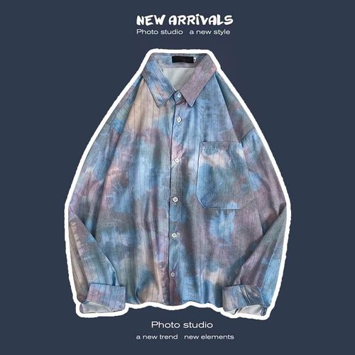 Printemps Et Automne Rétro Hauts A Manches Longues Chemises Pour Hommes Lâches Paresseux Manteaux De Couple Japonais A La Mode Marque A La Mode Chemises A Fleurs Polyvalentes