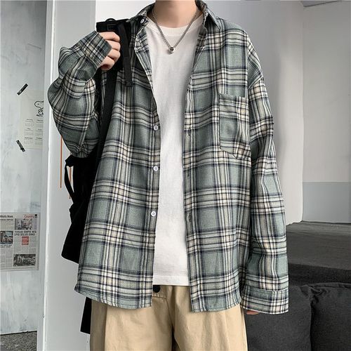 Printemps Et Automne Chemise A Manches Longues Hommes A La Mode Nouvelle Chemise A Carreaux Lâche Style Coréen A La Mode Beau Ins Veste