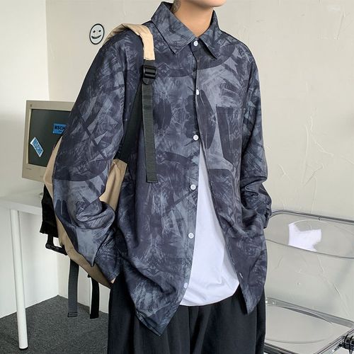 Printemps Et Automne Dégradé Tie-Dye Chemise A Manches Longues Hommes Ins A La Mode Beau Style De Veste Ample De Marque A La Mode Japonaise