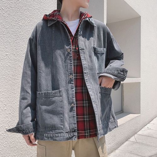 Veste En Jean Hommes Printemps Et Automne Veste Style Coréen A La Mode Lâche Beau Nouvel Outillage Printemps Denim Vetements Tendance