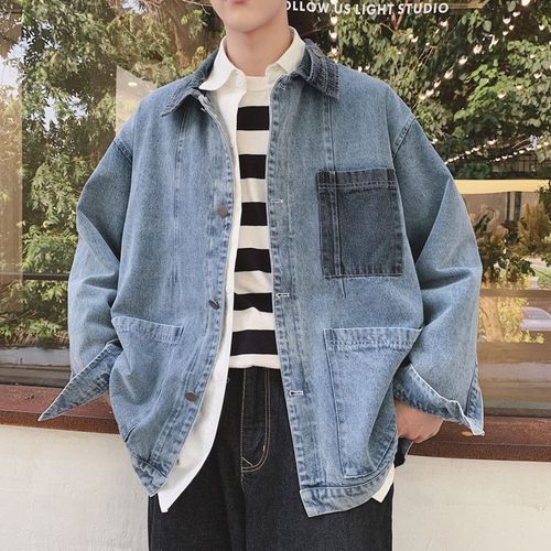 Veste En Jean Hommes Printemps Et Automne Veste Style Coréen A La Mode Lâche Beau Nouvel Outillage Printemps Denim Vetements Tendance