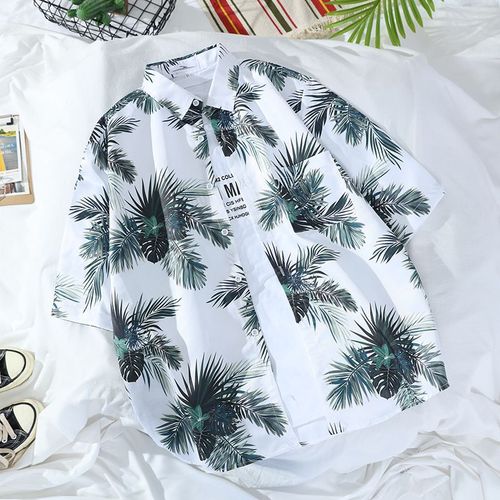 Coréen Rétro Hawaien Chemise A Manches Courtes Hommes Et Femmes Style Chic Lâche Couple Bord De Mer Plage Couleur Chemise Marée