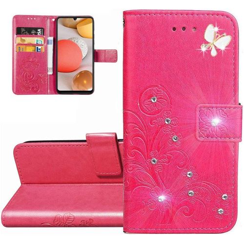Coque Galaxy A14 5g,Portefeuille Etui Housse Pour Samsung Galaxy A14 5g Coque Gaufrage Paillette Bling Clover Papillon Fleur Pu Cuir Flip Wallet Coquille Pour Galaxy A14 5g,Clover Rose