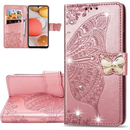 Coque Galaxy A14 5g,Portefeuille Etui Housse Pour Samsung Galaxy A14 5g Coque Gaufrage Paillette Diamant Papillon Fleur Pu Cuir Flip Wallet Coquille Pour Galaxy A14 5g,Sd Die Rose