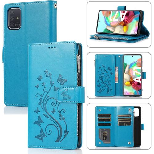 Coque Pour Samsung Galaxy A51 4g, Etui En Cuir Pu Portefeuille Retro Antichoc Flip Case Housse Avec Fentes De Cartes Fonction Support Fermeture Magnetique - Bleu