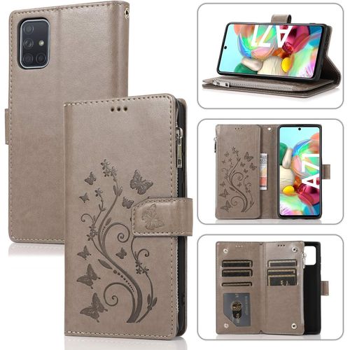Coque Pour Samsung Galaxy A71, Etui En Cuir Pu Portefeuille Retro Antichoc Flip Case Housse Avec Fentes De Cartes Fonction Support Fermeture Magnetique - Gris