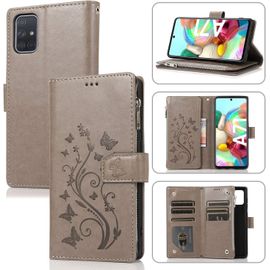 Coque Pour Samsung Galaxy A71, Etui En Cuir Pu Portefeuille Retro Antichoc Flip Case Housse Avec Fentes De Cartes Fonction Support Fermeture Magnetique - Gris