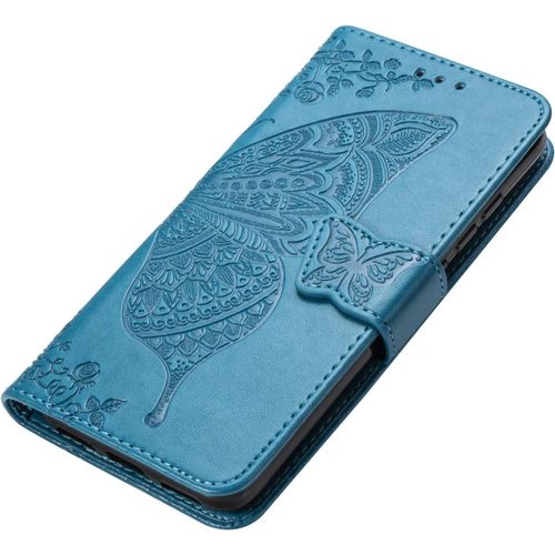 Coque Pour Samsung Galaxy A51 Etui, Magnetique Cuir Pu Flip Cover Case, Protection Antichoc, Motif Papillon, Housse Avec Carte Fentes/Stand Fonction. Bleu