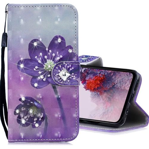 Pour Samsung Galaxy A41 Coque Flip,Samsung A41 Case Diamant 3d Effet Peint Cuir Pu Magnetique Fermoir Magnetique Porte-Cartes Cover Housse Etui Pour Galaxy A41 Purple Flower Cy.
