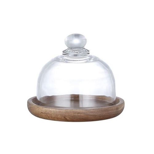 Présentoir À Gâteau En Verre Avec Base En Bois, Mini Support À Gâteau Breton, Couvercle De Cloche En Verre Transparent Pour Dessert, Fromage, Bonbons, Everche
