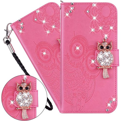 Coque Galaxy A20e,Portefeuille Etui Housse Pour Samsung Galaxy A20e Coque Gaufrage Paillette Diamant Hibou Pu Cuir Flip Wallet Etui Coquille Couverture Pour Samsung Galaxy A20e,Yk Owl Pink