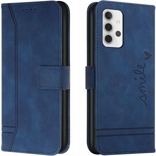 Coque Galaxy A32 4g,Portefeuille Etui Housse Pour Samsung Galaxy A32 4g Coque Paillette Sourire Retro Pu Cuir Flip Wallet Coquille Couverture Pour Samsung Galaxy A32 4g,Hx Smile Blue