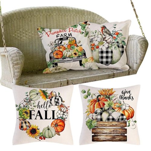 Housse De Coussin Pour La Récolte D'automne, Taie D'oreiller, Citrouille, 18x18 Pouces, Ensemble De 4, Pour Canapé Et Salon