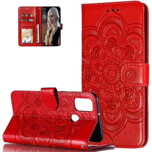Coque Galaxy A24 4g,Portefeuille Etui Housse Pour Samsung Galaxy A24 4g Coque Gaufrage Fleur De Mandala Pu Cuir Flip Wallet Couverture Pour Galaxy A24 4g,Ld Mandala Red