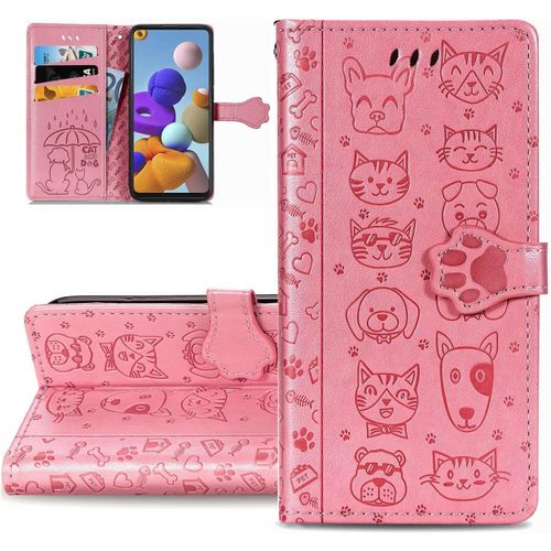 Coque Galaxy A31,Portefeuille Etui Housse Pour Samsung Galaxy A31 Coque Gaufrage Chien Chat Mignon Pu Cuir Flip Wallet Etui Coquille Couverture Pour Samsung Galaxy A31,Cat Pink