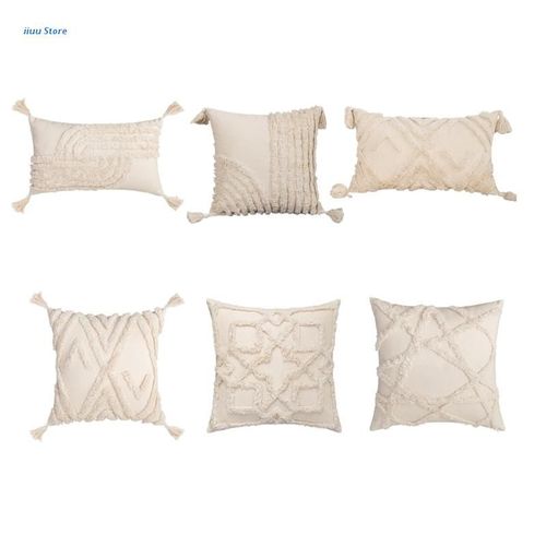 Housse De Coussin Tuftée Avec Glands, Décoration De Chambre À Coucher Pour La Maison