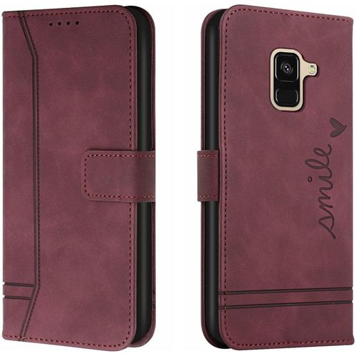 Coque Galaxy A5 2018 / Galaxy A8 2018,Portefeuille Etui Housse Pour Samsung Galaxy A5 2018 Coque Paillette Sourire Retro Pu Cuir Flip Wallet Couverture Pour Galaxy A5 2018,Hx Smile Red