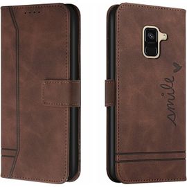 Coque Galaxy A5 2018 / Galaxy A8 2018,Portefeuille Etui Housse Pour Samsung Galaxy A5 2018 Coque Paillette Sourire Retro Pu Cuir Flip Wallet Couverture Pour Galaxy A5 2018,Hx Smile Brown