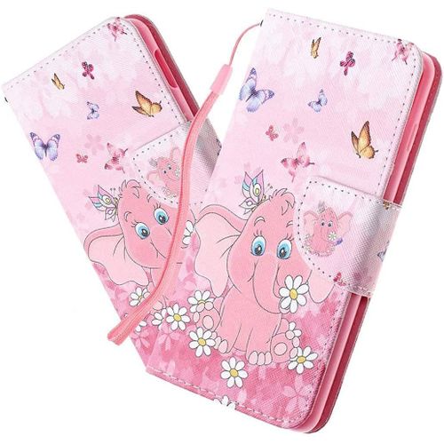 Coque Iphone 8 Plus / 7 Plus,Portefeuille Etui Housse Pour Iphone 8 Plus Coque Paillette Anime Paillon Unicorn Fleur Pu Cuir Flip Wallet Etui Couverture Pour Iphone 8 Plus,Hx Pink Elephant