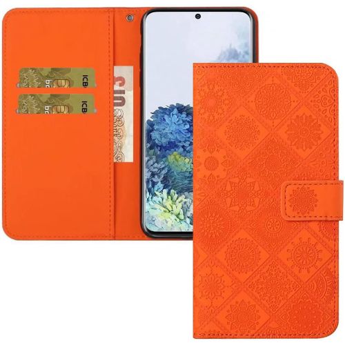 Coque Galaxy A70,Portefeuille Etui Housse Pour Samsung Galaxy A70 Coque Paillette Fleur Totem En Relief Chat Pu Cuir Flip Wallet Couverture Pour Samsung Galaxy A70,Xc Totem Orange
