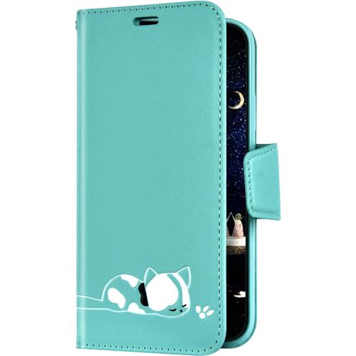 Coque Pour Samsung Galaxy A10 Housse Etui A Rabat En Cuir Pu, Cartoon Chat Motif Coque Pochette Portefeuille Bookstyle Stand Leather Case Flip Wallet Case Pour Galaxy A10,Vert