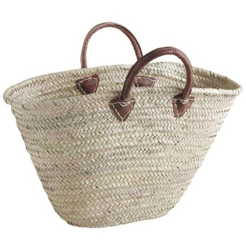 Panier tressé sac cabas de plage en feuilles de palmier naturel avec poignées en cuir