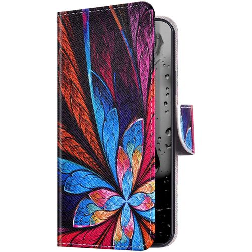 Coque Pour Samsung Galaxy A41,Etui Galaxy A41 Peint Colore Motif Housse En Cuir Pu Coque A Rabat Pochette Portefeuille Flip Wallet Case Support Etui De Protection Galaxy A41,Fleur Bleu