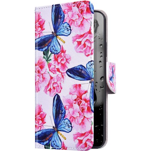 Coque Pour Samsung Galaxy A41,Etui Galaxy A41 Peint Colore Motif Housse En Cuir Pu Coque A Rabat Pochette Portefeuille Flip Wallet Case Support Etui Protection Galaxy A41,Papillon Bleu
