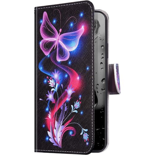 Coque Pour Samsung Galaxy A41,Etui Galaxy A41 Peint Colore Motif Housse En Cuir Pu Coque A Rabat Pochette Portefeuille Flip Wallet Case Support Housse Etui Galaxy A41,Papillon Violet