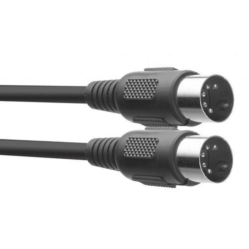 CABLE MIDI 5 BROCHES MALE 180° / MALE 180° LONGUEUR 1 METRE FICHES SURMOULEES NOIRE