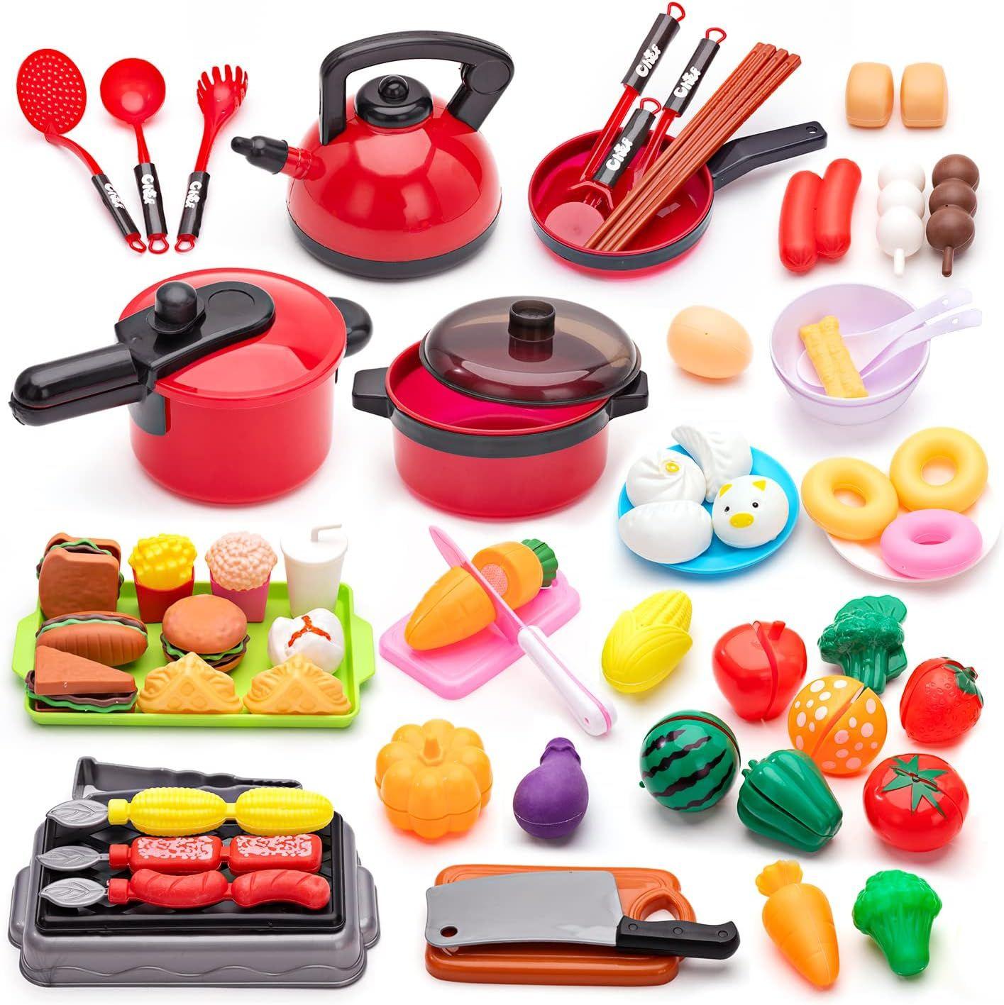 HOMCOM Jouet de cuisine cuisson de cuisine jouets avec 52 accessoires  éducatif tôt développement intellectuel pour bébé enfant de 3 à 6 ans 