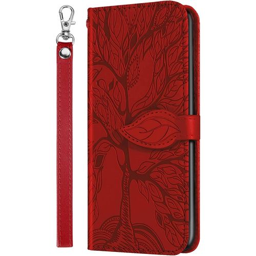 Coque Huawei Y7 2019,Portefeuille Etui Housse Pour Huawei Y7 2019 Coque Gaufrage Arbre De La Vie Mignons Pu Cuir Flip Wallet Etui Coquille Couverture Pour Huawei Y7 2019,Rt Tree Red