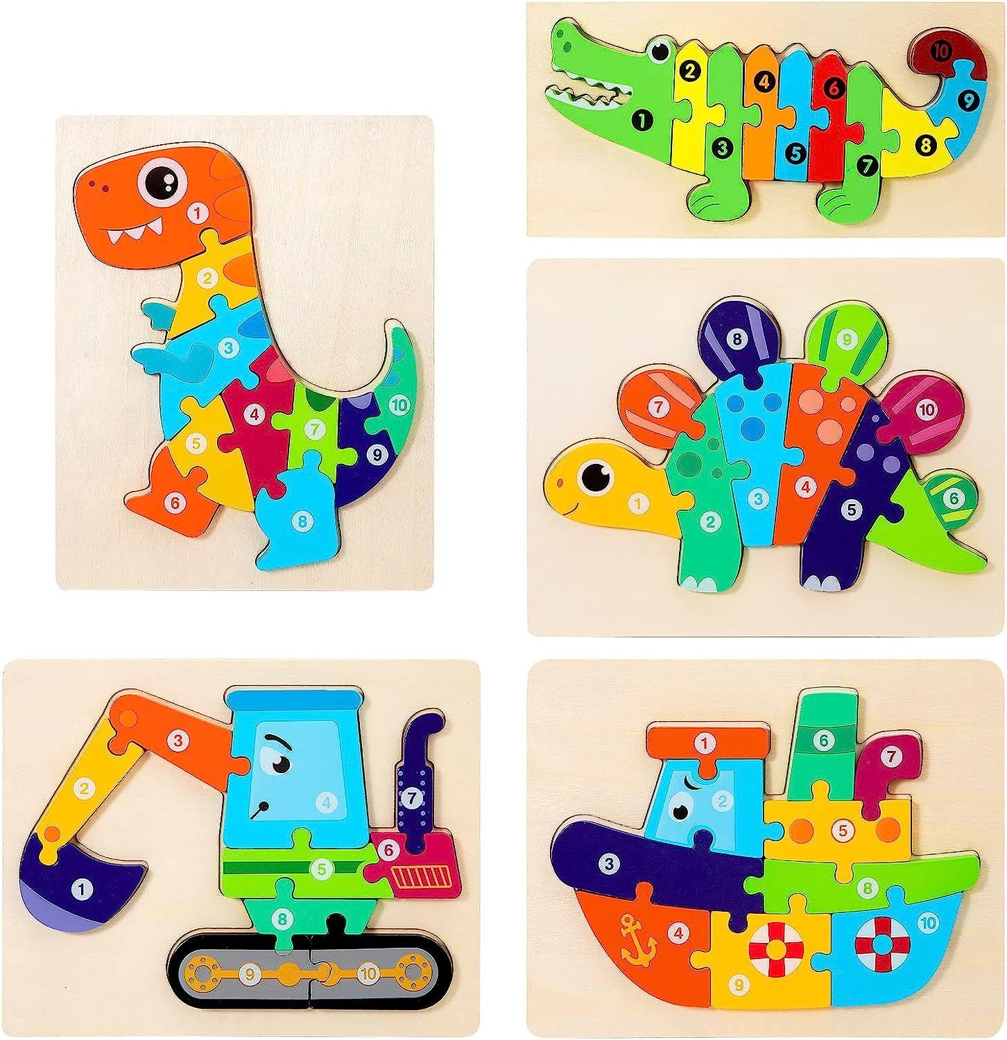 Jouet Puzzle en Bois pour Enfants,Jouets Montessori Enfant 1 2 3 4 Ans, 6  en 1 Puzzles Animaux avec Boite pour Stockage,Puzzle Bébés Animaux Toys Cadeaux  pour Garçons, Filles