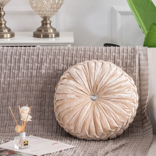 Coussin De Sol Rond Plissé En Velours, Décoration De Canapé Pour La Maison