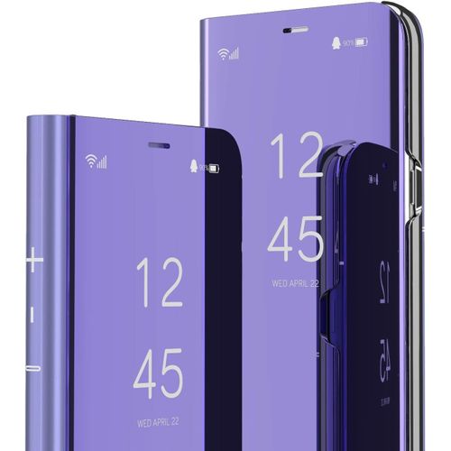 Galaxy A41 Coque,Samsung Galaxy A41 Coque Paillette Clear View Etui Miroir Mirror Makeup Coque Etui Cuir Housse Coque Couverture Avec Fonction Stand Pour Samsung Galaxy A41,Mirror Pu Purple