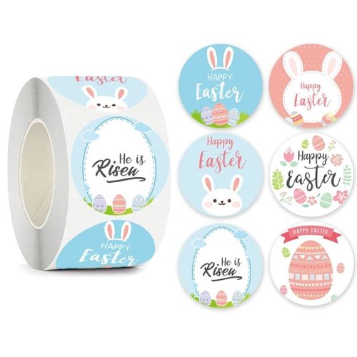 Autocollant «Happy Pâques» Q1jb, Étiquette Autocollante Pour Enfants, Lapin De Pâques, 500 Pièces