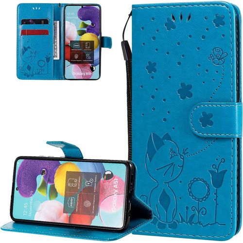 Coque Galaxy A32 4g,Portefeuille Etui Housse Pour Samsung Galaxy A32 4g Coque Gaufrage Fleur De Chat Mignon Pu Cuir Flip Wallet Etui Coquille Couverture Pour Galaxy A32 4g,Kt Cat Blue