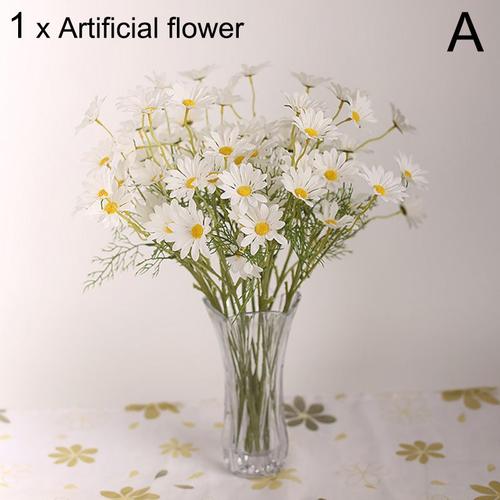 Fleurs de marguerite artificielles en soie, 5 fourchettes, 5 têtes, fausses fleurs de camomille, étamine, petite marguerite, pour décoration de Table de mariage à domicile