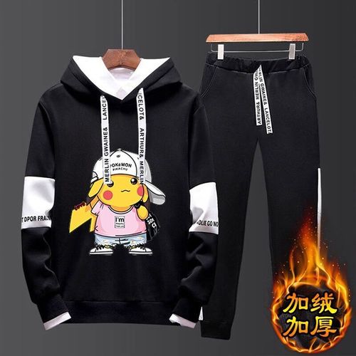 Automne Costume A Manches Longues Tendance De La Personnalité Masculine Version Coréenne Beau Pull A Capuche En Deux Pieces T-Shirt Ample Pour Jeunes Hommes