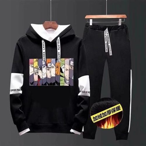 Automne Costume A Manches Longues Tendance De La Personnalité Masculine Version Coréenne Beau Pull A Capuche En Deux Pieces T-Shirt Ample Pour Jeunes Hommes