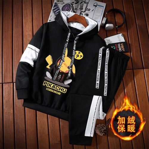 Automne Costume A Manches Longues Tendance De La Personnalité Masculine Version Coréenne Beau Pull A Capuche En Deux Pieces T-Shirt Ample Pour Jeunes Hommes