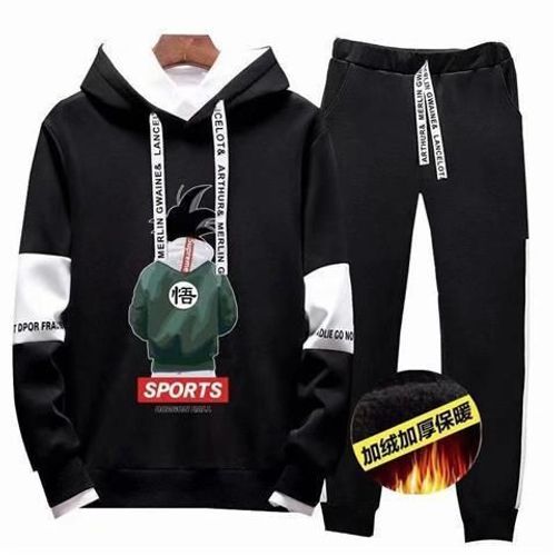Automne Costume A Manches Longues Tendance De La Personnalité Masculine Version Coréenne Beau Pull A Capuche En Deux Pieces T-Shirt Ample Pour Jeunes Hommes